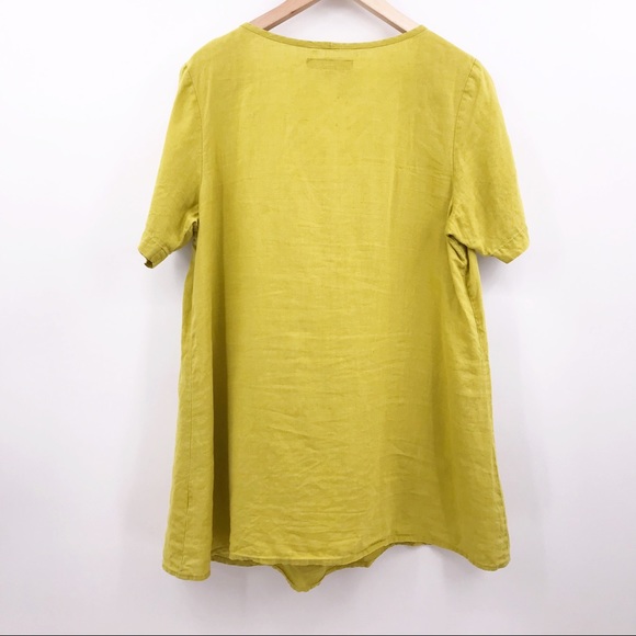 Flax Linen Tunic Tee Green with Pockets - Picture 5 of 6